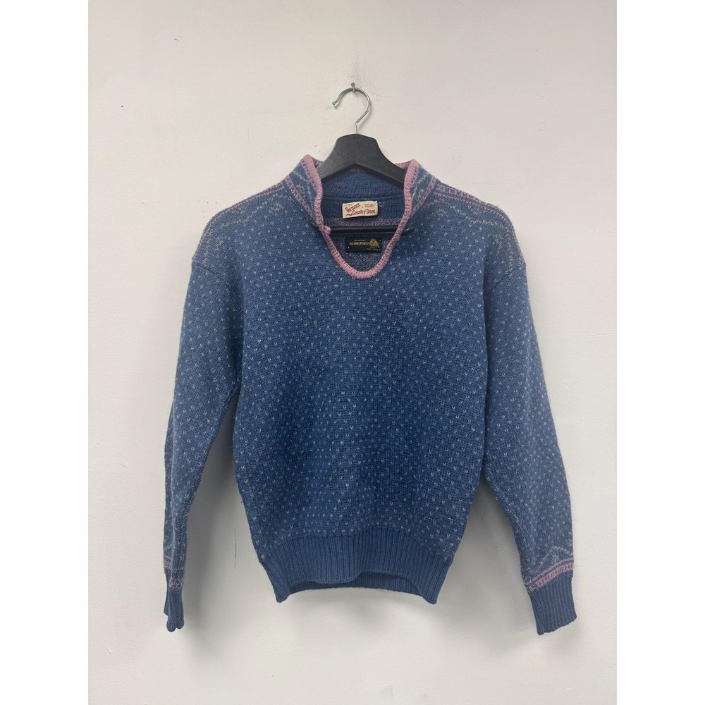 Vermont‎ Country Store Sweater Womens Small Blue Pink Wool Knit Pattern Pullover